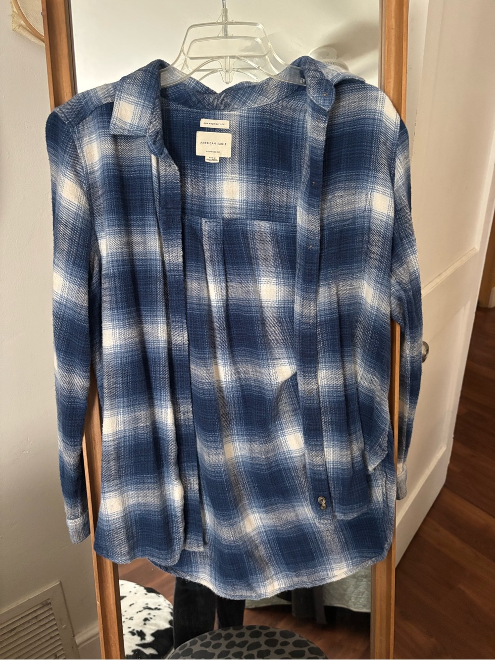 American Eagle Blue Plaid Boyfriend Shirt